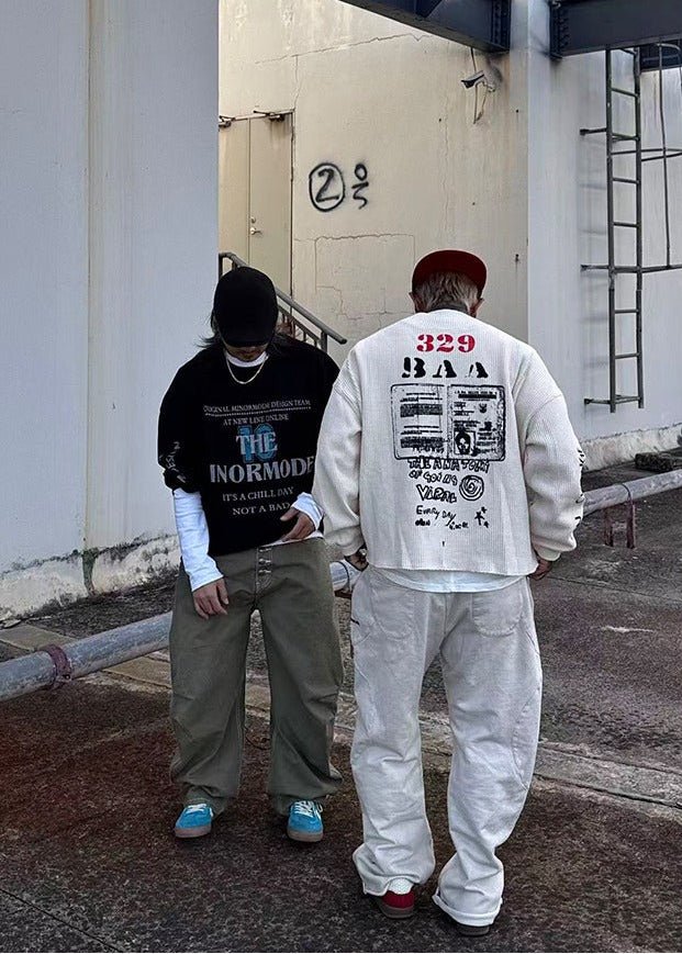 Letter Print Waffle Texture Sweatshirts - Rick Circus