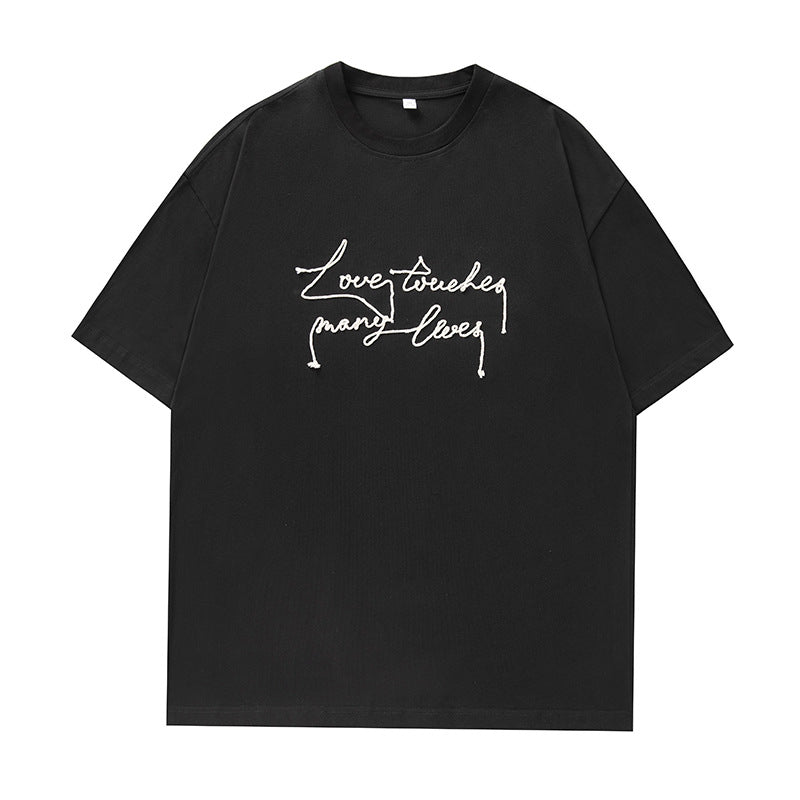 &quot;Love Touches Many Lives&quot; Embroidered Oversized T-Shirt - Rick Circus