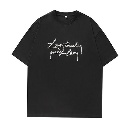 &quot;Love Touches Many Lives&quot; Embroidered Oversized T-Shirt - Rick Circus
