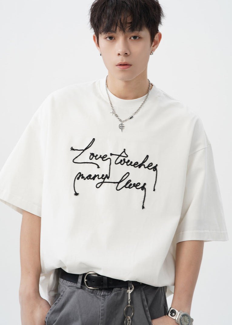 &quot;Love Touches Many Lives&quot; Embroidered Oversized T-Shirt - Rick Circus