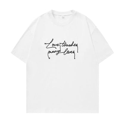&quot;Love Touches Many Lives&quot; Embroidered Oversized T-Shirt - Rick Circus