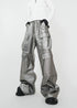 Matte Silver Wax - Coated Wide - Leg Cargo Jeans - Rick Circus