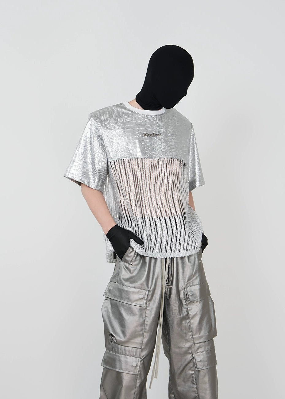 Mesh Paneled Faux Leather T-Shirt - Rick Circus