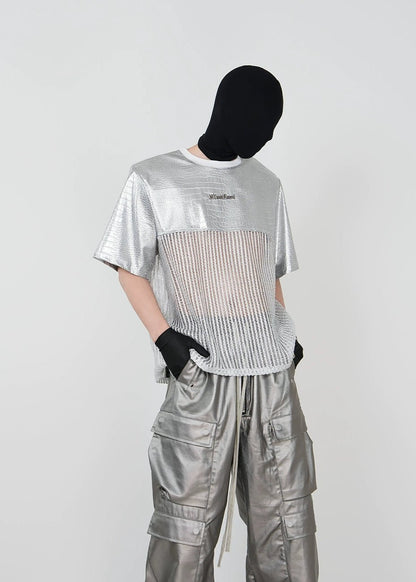 Mesh Paneled Faux Leather T-Shirt - Rick Circus