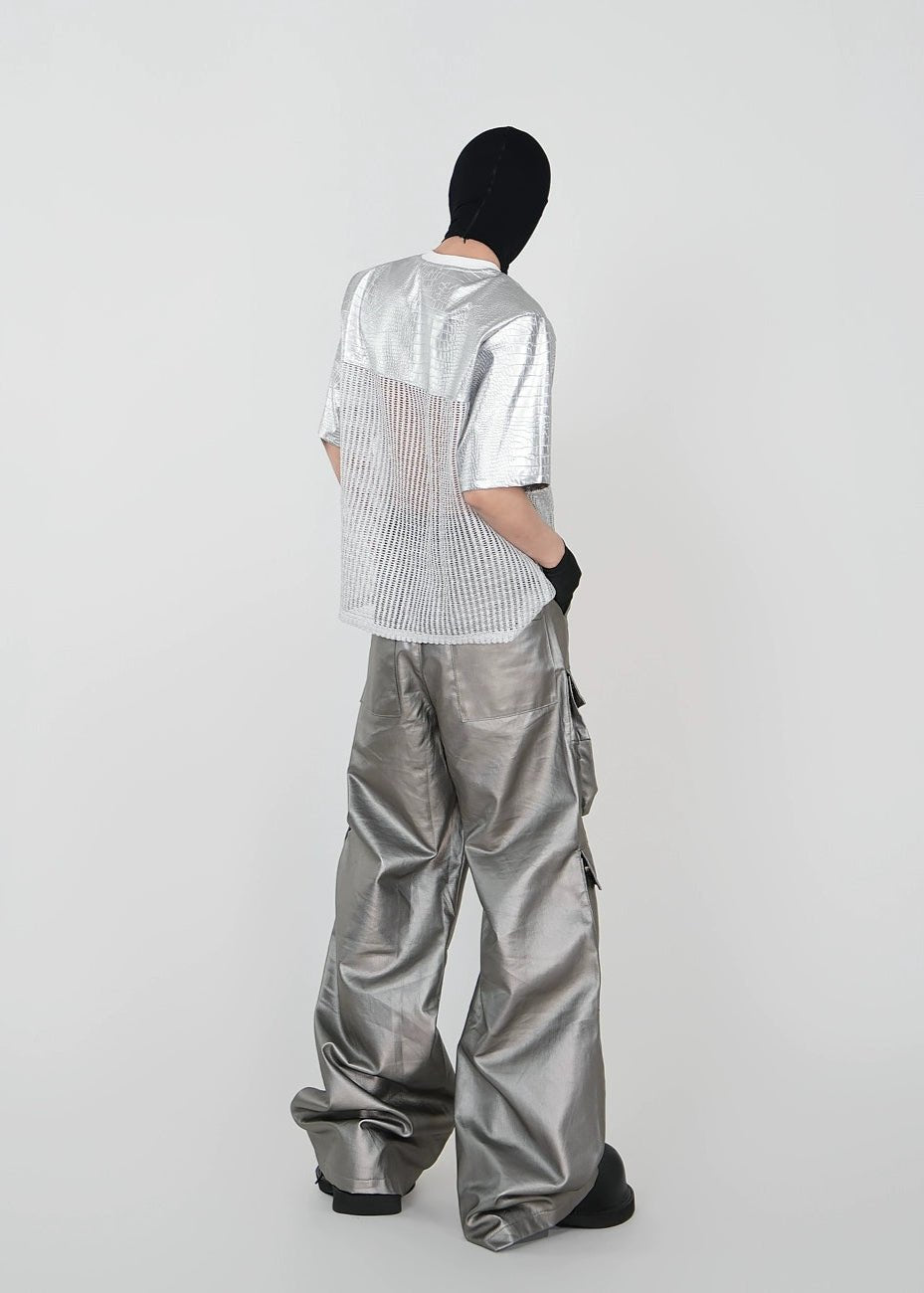 Mesh Paneled Faux Leather T-Shirt - Rick Circus