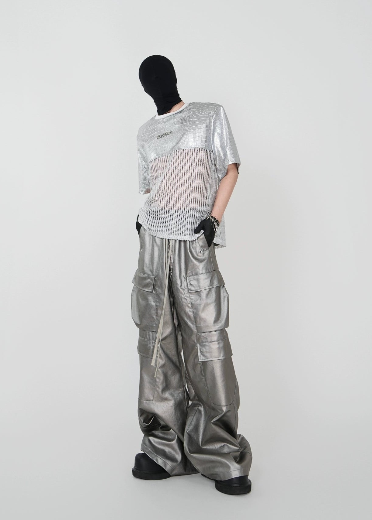 Mesh Paneled Faux Leather T-Shirt - Rick Circus