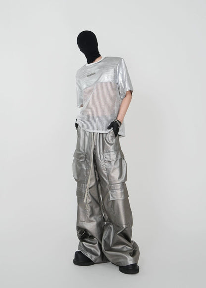 Mesh Paneled Faux Leather T-Shirt - Rick Circus