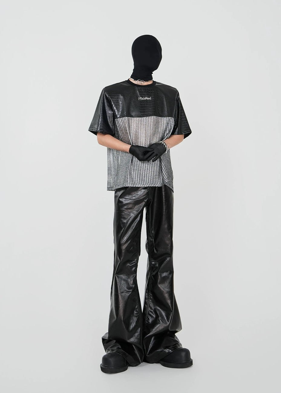 Mesh Paneled Faux Leather T-Shirt - Rick Circus