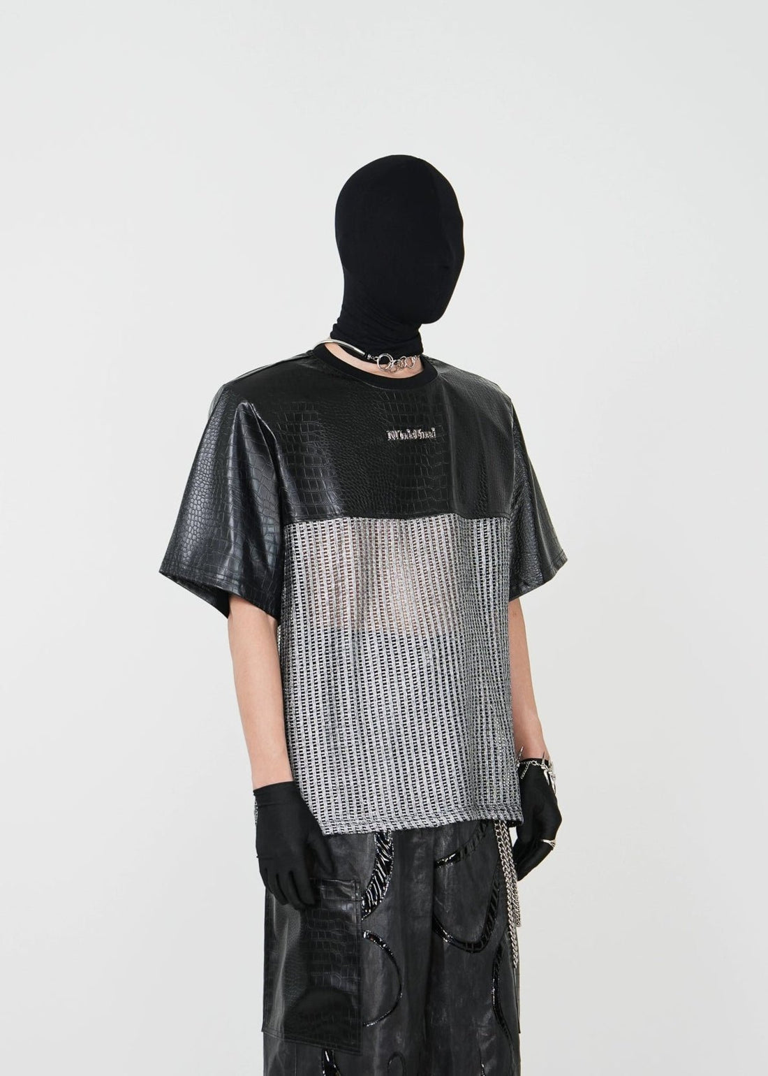 Mesh Paneled Faux Leather T-Shirt - Rick Circus