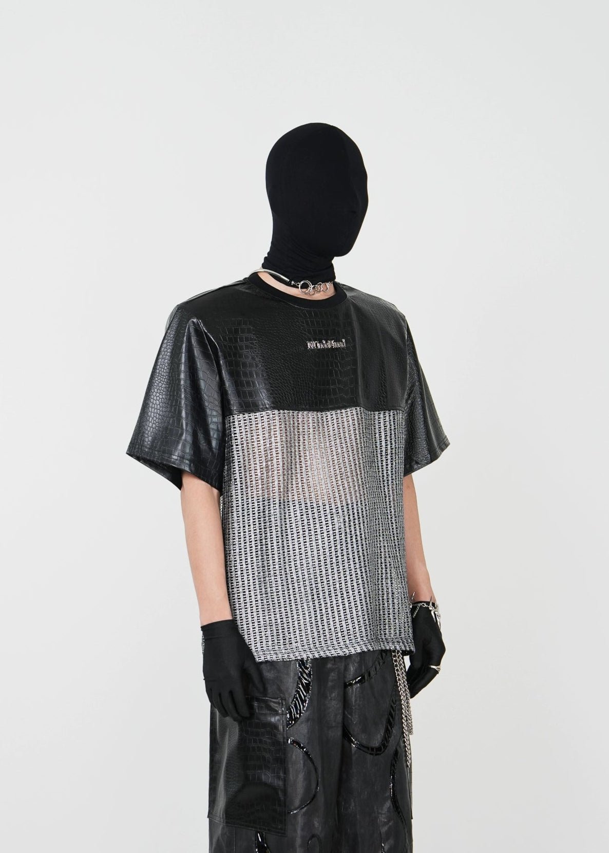 Mesh Paneled Faux Leather T-Shirt - Rick Circus