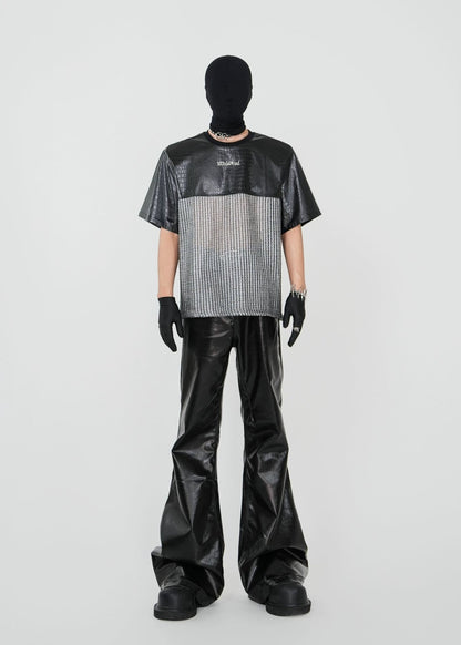 Mesh Paneled Faux Leather T-Shirt - Rick Circus