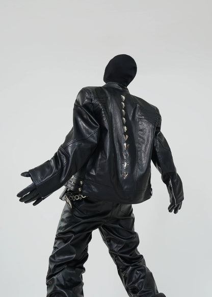 Metal Spine PU Leather Jacket - Rick Circus