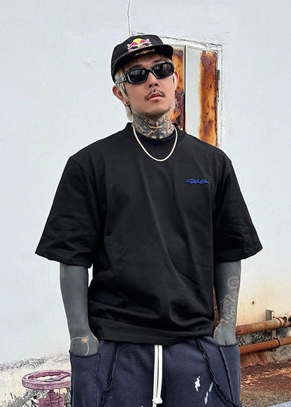 Minimal Embroidery Cotton Tee - Rick Circus