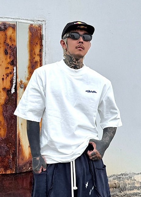 Minimal Embroidery Cotton Tee - Rick Circus