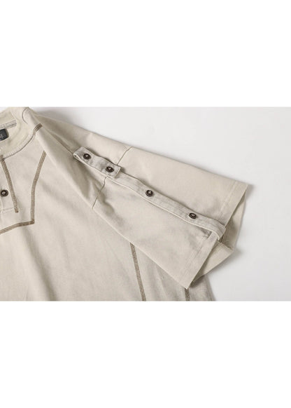 Minimal Streetwear Button Neck Tee - Rick Circus