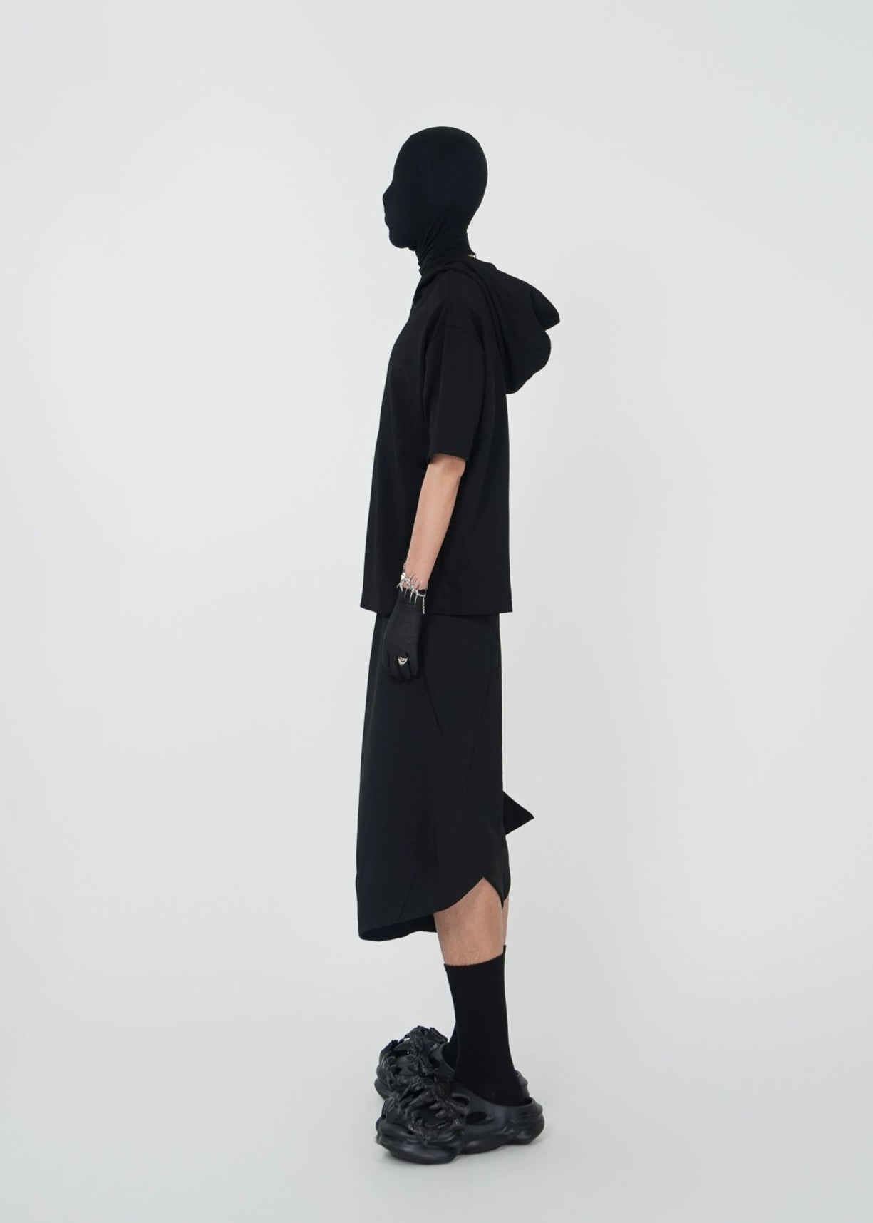 Minimalist Black Hooded Short Sleeve T-Shirt - Rick Circus