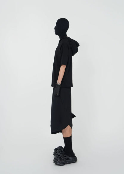 Minimalist Black Hooded Short Sleeve T-Shirt - Rick Circus