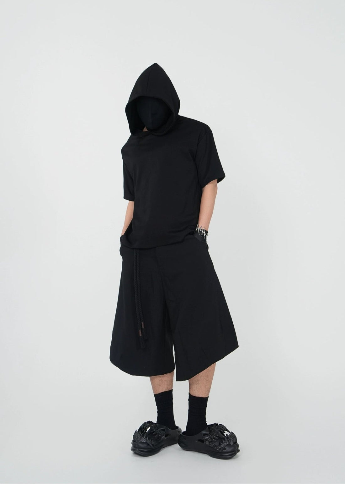 Minimalist Black Hooded Short Sleeve T-Shirt - Rick Circus