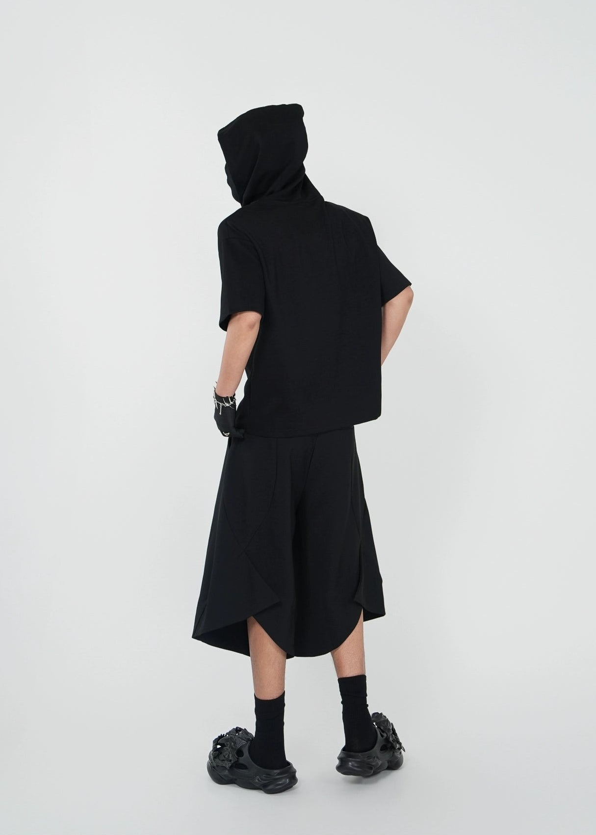 Minimalist Black Hooded Short Sleeve T-Shirt - Rick Circus