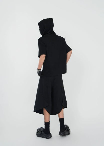 Minimalist Black Hooded Short Sleeve T-Shirt - Rick Circus