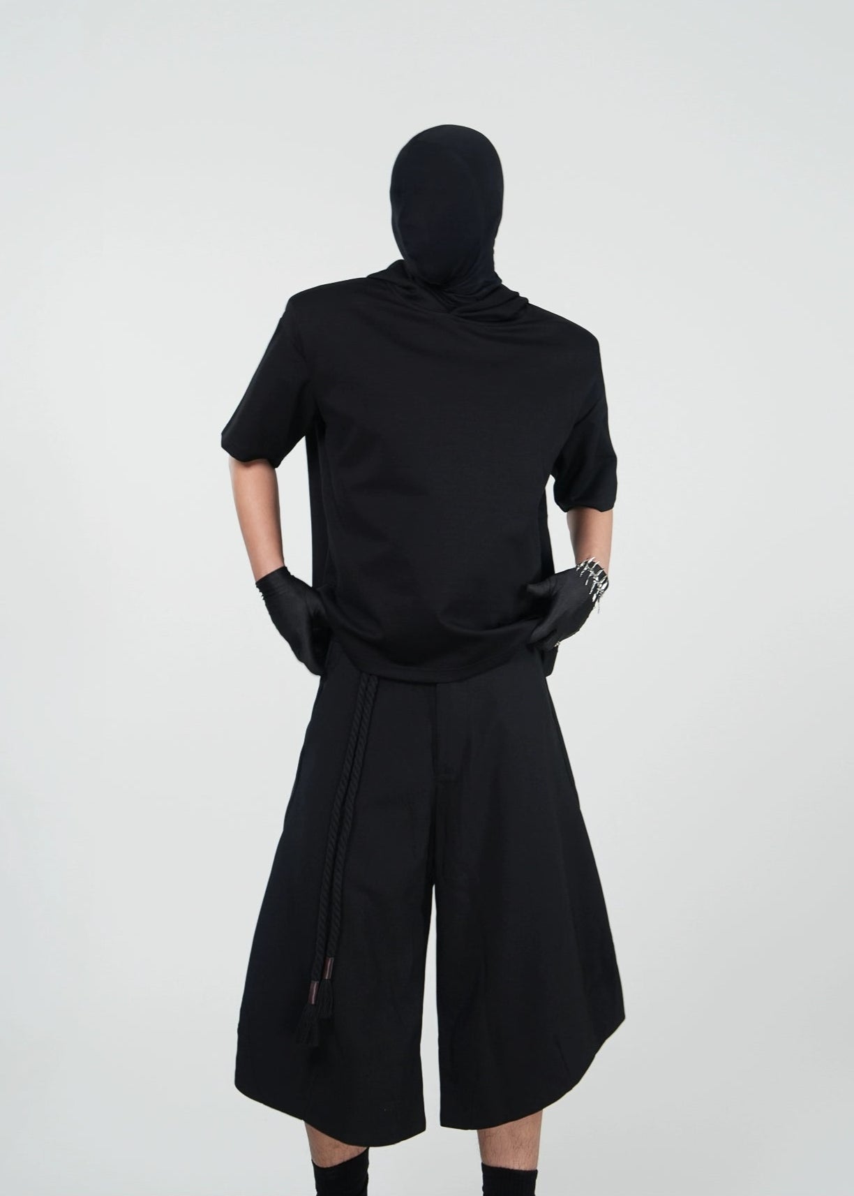 Minimalist Black Hooded Short Sleeve T-Shirt - Rick Circus