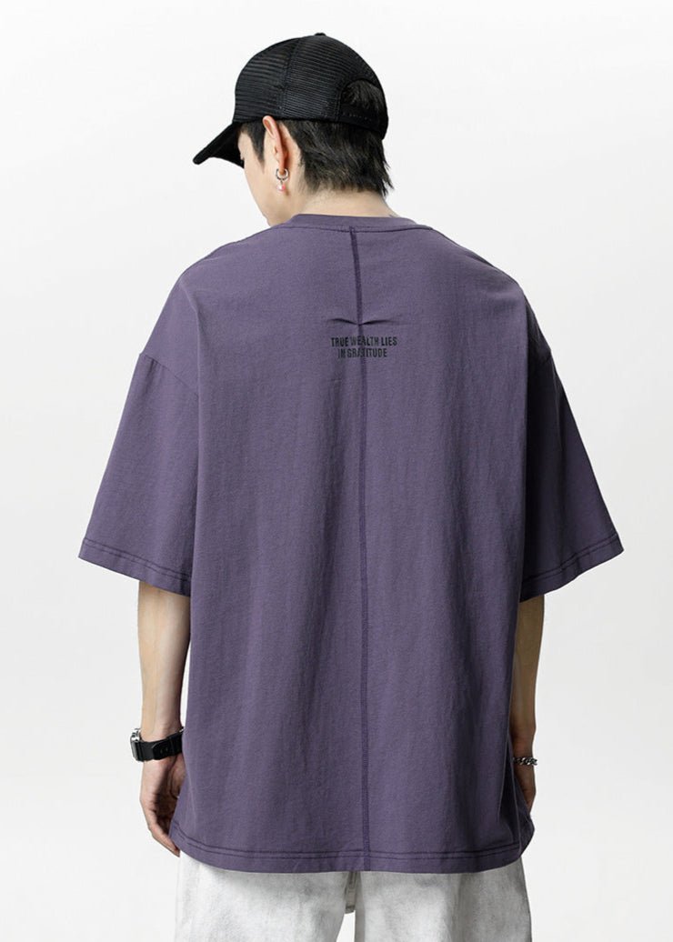 Minimalist Embroidered Oversized T-Shirt with Gratitude Back Print - Rick Circus