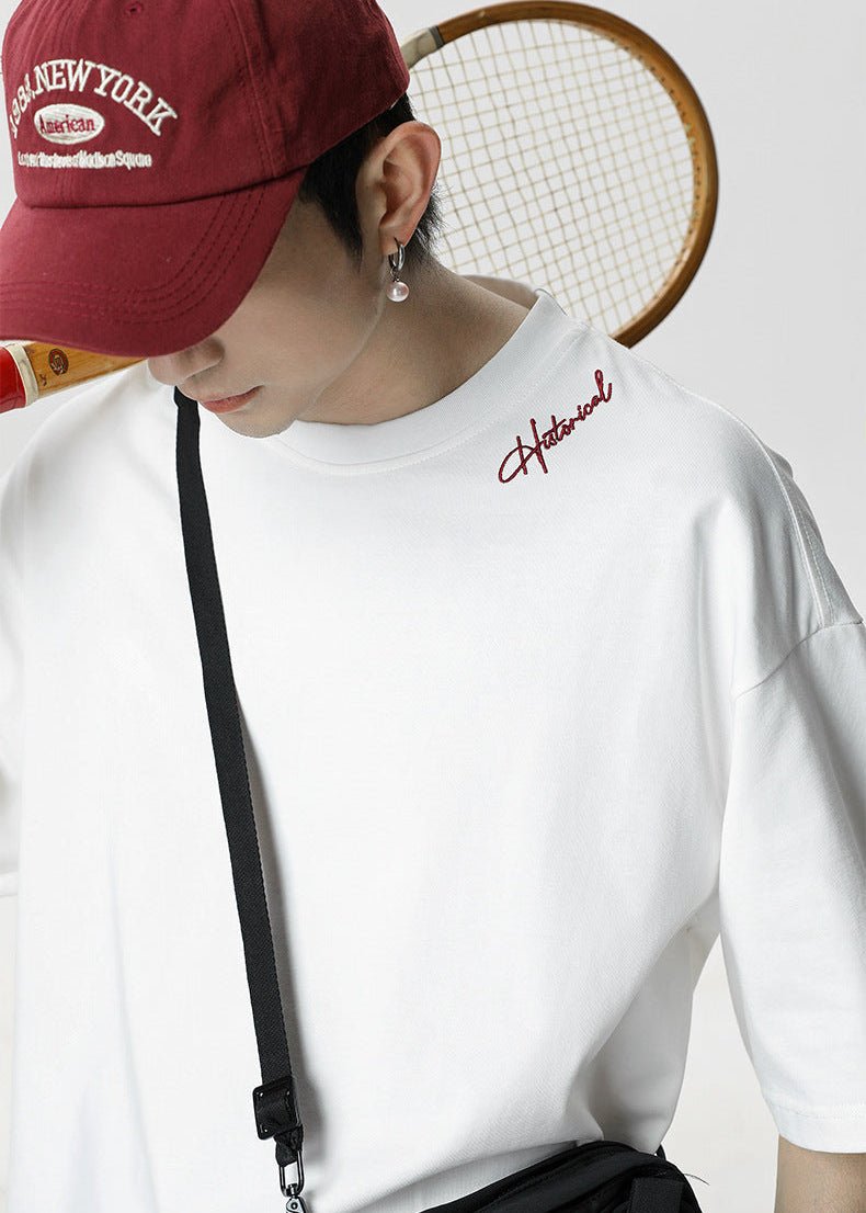 Minimalist Embroidered Oversized T-Shirt with Gratitude Back Print - Rick Circus