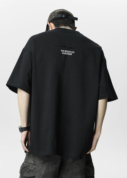 Minimalist Embroidered Oversized T-Shirt with Gratitude Back Print - Rick Circus