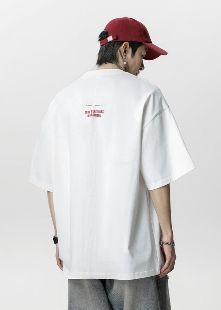Minimalist Embroidered Oversized T-Shirt with Gratitude Back Print - Rick Circus