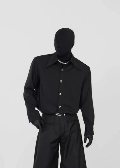 Minimalist Pointed - Collar Long Sleeve Shirt - Rick Circus