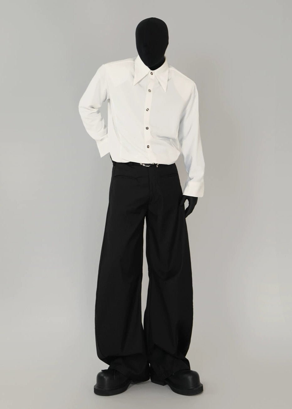 Minimalist Pointed - Collar Long Sleeve Shirt - Rick Circus