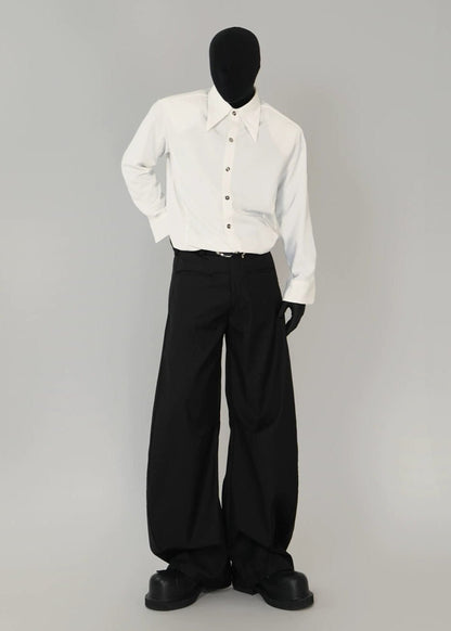 Minimalist Pointed - Collar Long Sleeve Shirt - Rick Circus