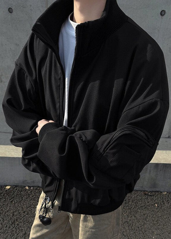 Minimalist Ruched Sleeve Zip - Up Bomber Jacket - Rick Circus