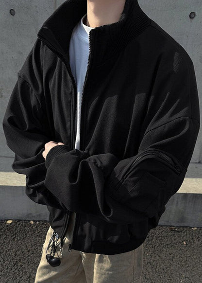 Minimalist Ruched Sleeve Zip - Up Bomber Jacket - Rick Circus