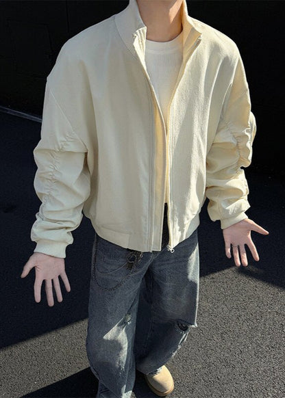 Minimalist Ruched Sleeve Zip - Up Bomber Jacket - Rick Circus