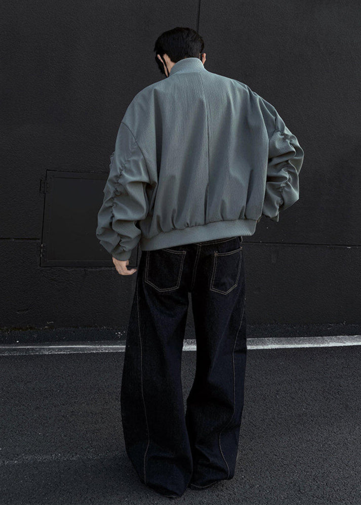 Minimalist Ruched Sleeve Zip - Up Bomber Jacket - Rick Circus