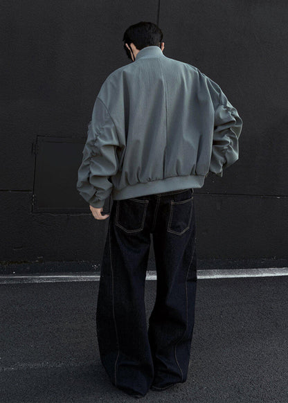 Minimalist Ruched Sleeve Zip - Up Bomber Jacket - Rick Circus