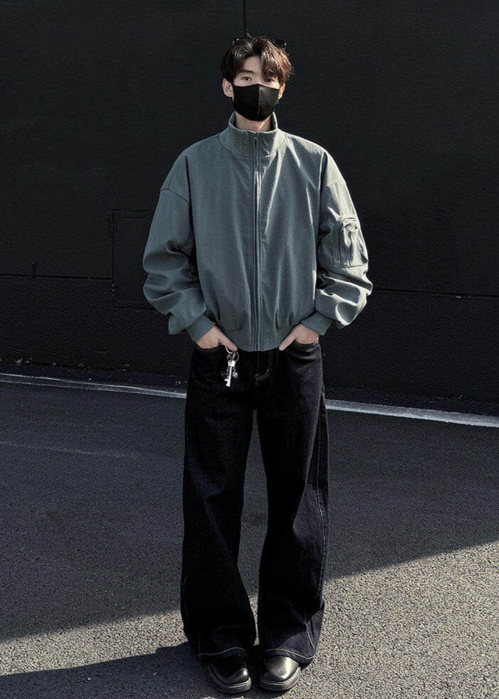 Minimalist Ruched Sleeve Zip - Up Bomber Jacket - Rick Circus