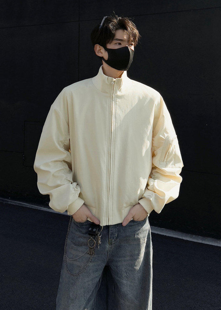 Minimalist Ruched Sleeve Zip - Up Bomber Jacket - Rick Circus