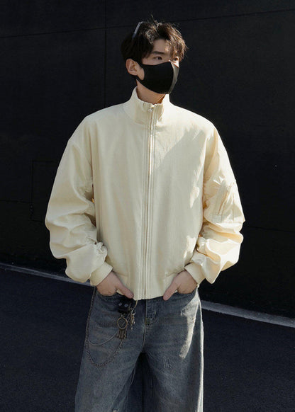 Minimalist Ruched Sleeve Zip - Up Bomber Jacket - Rick Circus