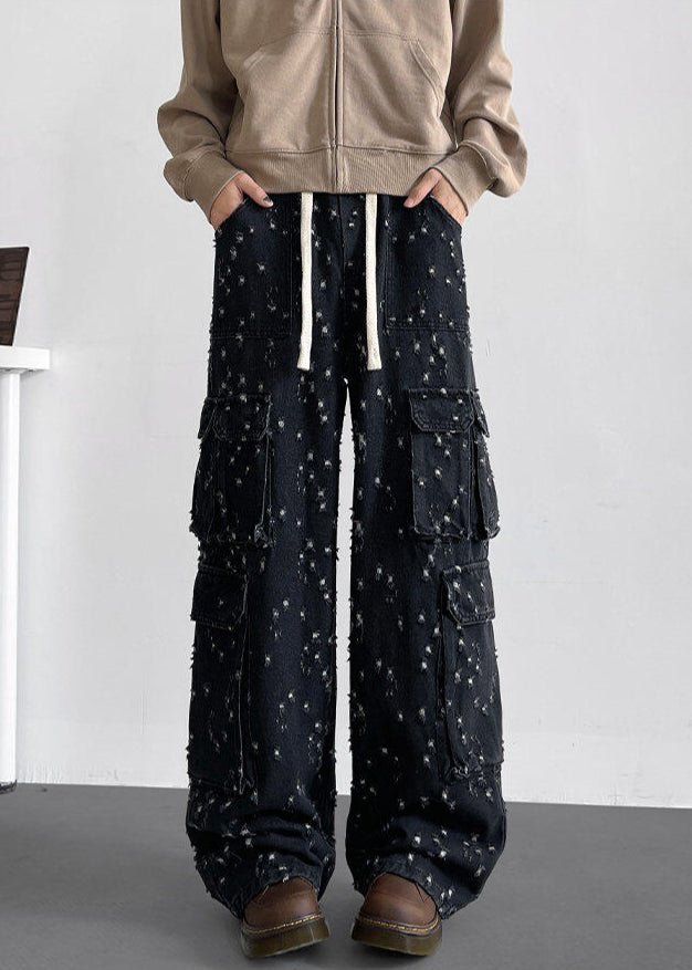 Multi - Pocket Distressed Denim Cargo Pants - Rick Circus