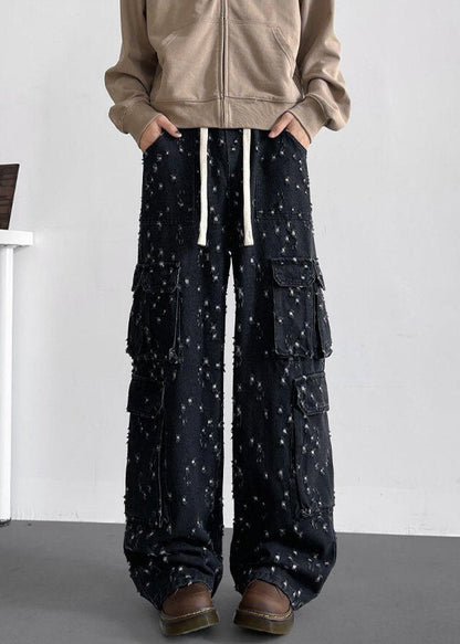 Multi - Pocket Distressed Denim Cargo Pants - Rick Circus