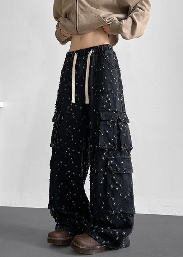 Multi - Pocket Distressed Denim Cargo Pants - Rick Circus
