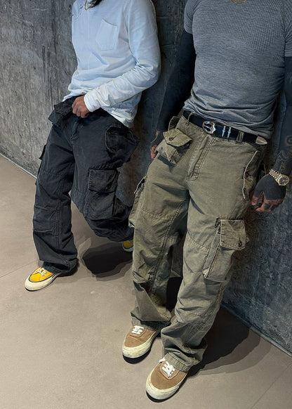 Multi - Pocket Paratrooper Washed Cargo Pants - Rick Circus