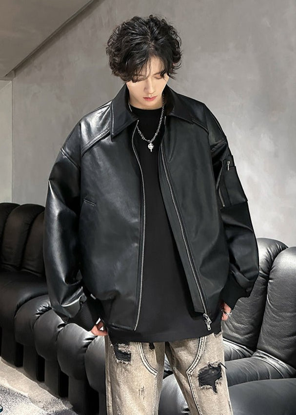 Oversized Black PU Leather Jacket - Rick Circus