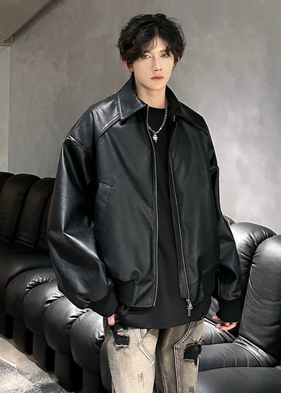 Oversized Black PU Leather Jacket - Rick Circus