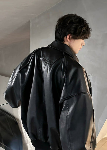 Oversized Black PU Leather Jacket - Rick Circus