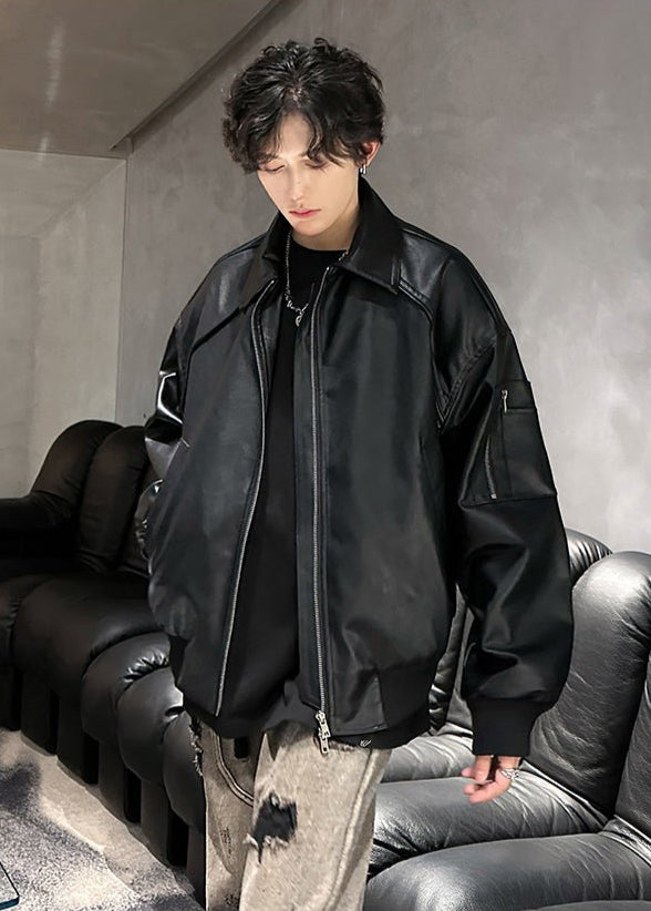 Oversized Black PU Leather Jacket - Rick Circus