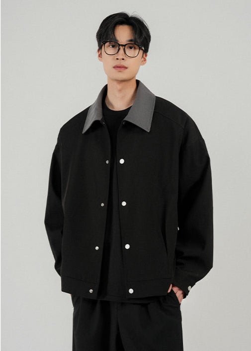 Oversized Contrast Collar Snap Button Jacket - Rick Circus