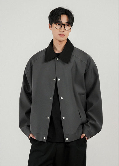 Oversized Contrast Collar Snap Button Jacket - Rick Circus